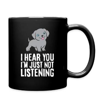 Weimaraner Hund als Haustier Ich höre dich, ich - Tasse einfarbig - Schwarz - Rechts