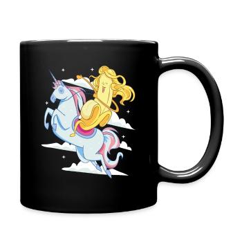 Heroic Banana With Long Hair Riding An Unicorn - Full Colour Mug - black - Right