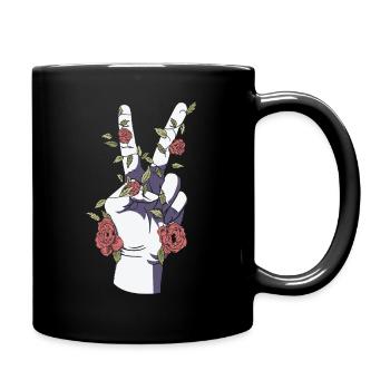 Peace Hand Sign Floral Positive Peace Lover - Full Colour Mug - black - Right