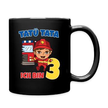 3. Kindergeburtstag Feuerwehrauto Dreijähriger - Tasse einfarbig - Schwarz - Rechts