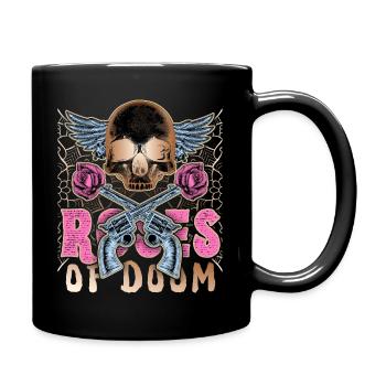 Totenkopf, Colt-Revolver, Rosen-Motiv - Tasse einfarbig - Schwarz - Rechts