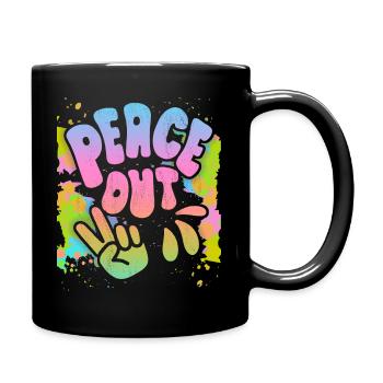 Peace-Out, Frieden-Symbol Friedenszeichen, 70er - Tasse einfarbig - Schwarz - Rechts