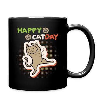 Katze, tanzende Katze, Happy Cat-Day, Katzentag - Tasse einfarbig - Schwarz - Rechts