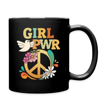 Girl Power, Peace Symbol Peace Sign Grl-PWR - Full Colour Mug - black - Right