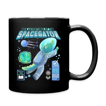 Comic-Astronaut Krokodil-Alligator im Weltall - Tasse einfarbig - Schwarz - Rechts
