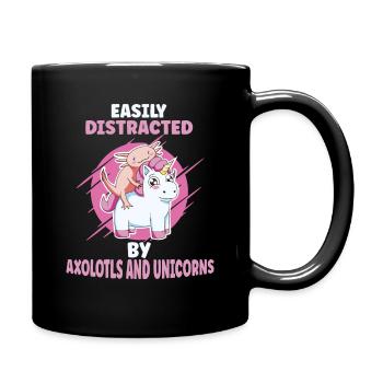 Facilement distrait par les axolotls et les licornes - Mug uni - noir - Droite