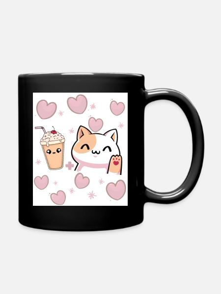Frappe Cat Love Design - Full Colour Mug - black