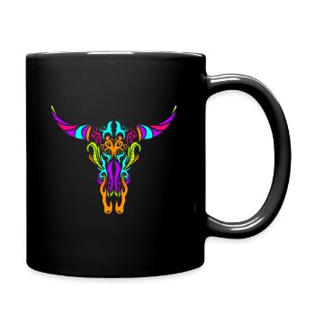 Stylized Cow Longhorn Skull Painting Day Of The - Tasse einfarbig - Schwarz - Rechts