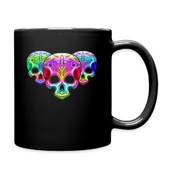 Three Colorful Gradient Sugar Skull Day Of The - Full Colour Mug - black - Right