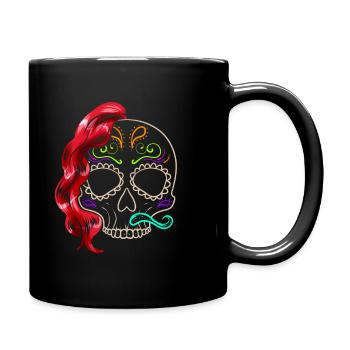 Cheveux féminins et moustache masculine Crâne de sucre Jour de - Mug uni - noir - Droite