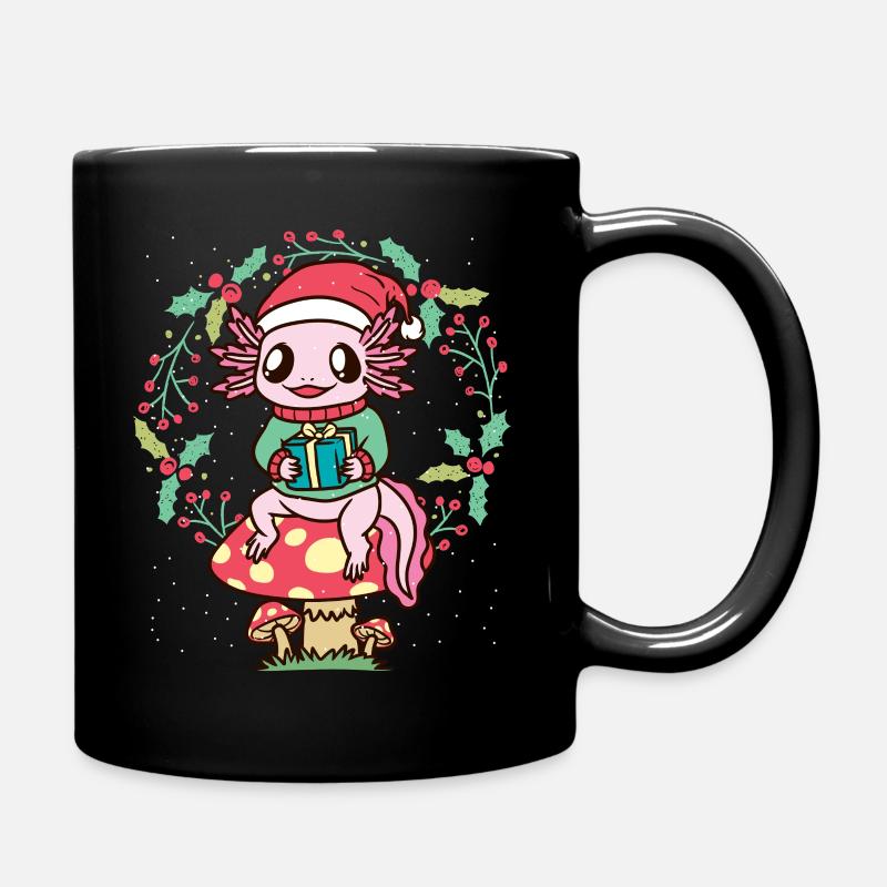 Axolotl Auf Pilz mit Weihnachtsmütze Weihnachten - Tasse einfarbig - Schwarz
