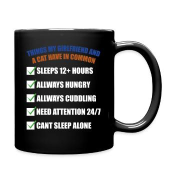 Things my girlfriend & cats have in common - Full Colour Mug - black - Right