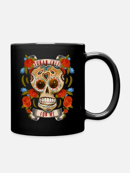 Sugar-Skull, funny sugar skull Sugar-Free - Full Colour Mug - black