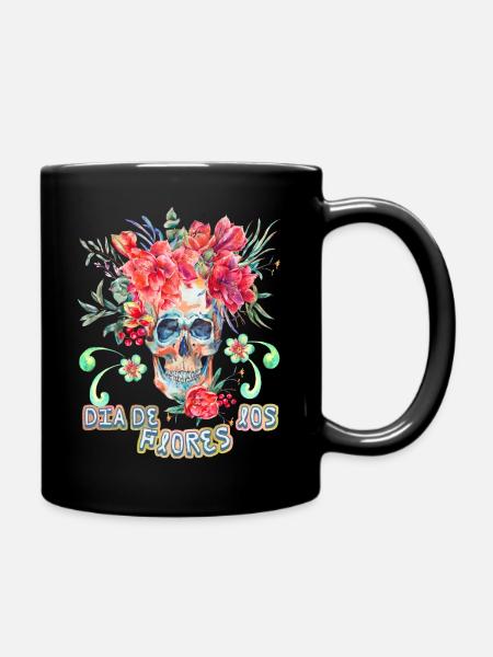 Crâne Crâne Dia-De-Los-Flores drôle de dicton - Mug uni - noir
