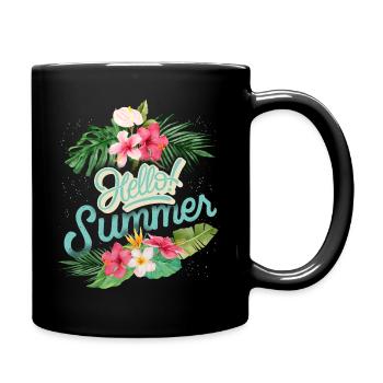 Summer Summer, saying with hibiscus flowers - Full Colour Mug - black - Right