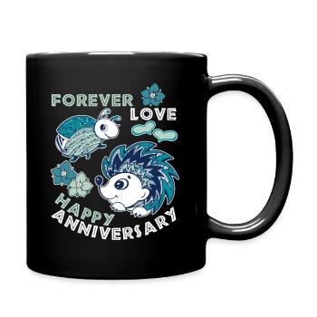 Hochzeitstag, Jubiläum, lustiger Spruch mit Igel - Tasse einfarbig - Schwarz - Rechts