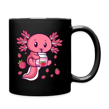 Kawaii Axolotl Erdbeermilch Milchshake Anime - Tasse einfarbig - Schwarz - Rechts