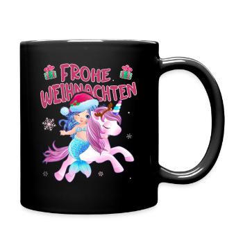 Weihnachten Einhorn und Meerjungfrau Nikolaus - Tasse einfarbig - Schwarz - Rechts