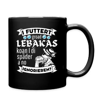 BAYERISCHES LEBERKÄSE T-SHIRT BAYERISCHE SPRÜCHE - Tasse einfarbig - Schwarz - Rechts