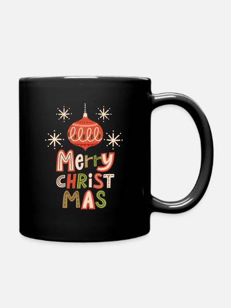 Weihnachten Merry-Christmas Weihnachtskugel Spruch - Tasse einfarbig - Schwarz