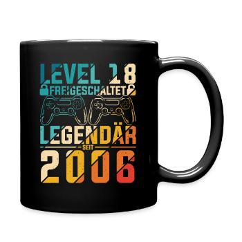 Level 18 Jahre Geburtstag 2006 LAN-Party Motiv Gam - Tasse einfarbig - Schwarz - Rechts