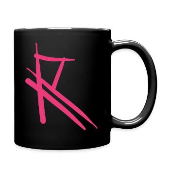 Pink R on black T-shirt - Full Colour Mug - black - Right