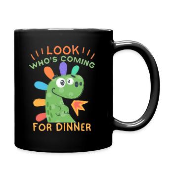 Lustiger Dinosaurier Einladung zum Abendessen - Tasse einfarbig - Schwarz - Rechts