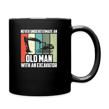 Never Underestimate Old Man Excavator, Excavator - Full Colour Mug - black - Right