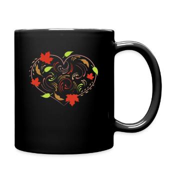 Autumn Leaves And Ornaments For A Heart On - Full Colour Mug - black - Right