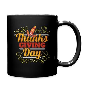 Thanks Giving Day Logo Feathers Thanksgiving - Tasse einfarbig - Schwarz - Rechts
