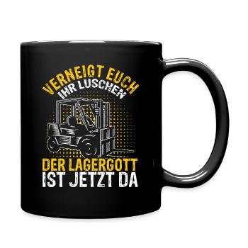 Lagergott Gabelstapler Staplerfahrer Lagerhalle Fa - Tasse einfarbig - Schwarz - Rechts