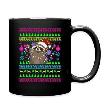 Funny Christmas Outfit Ugly Christmas Raccoon - Full Colour Mug - black - Right