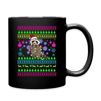 Funny Christmas Outfit Ugly Christmas Raccoon - Full Colour Mug - black - Right
