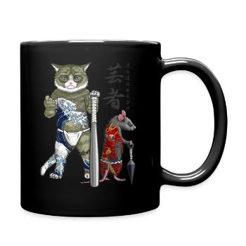 Maus und Yakuza Katze - Tasse einfarbig - Schwarz - Rechts