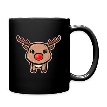 Kawaii Chibi Rudolph The Reindeer Red Nose Merry - Full Colour Mug - black - Right