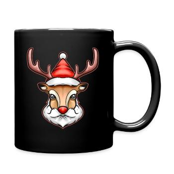 Rudolph the Reindeer dressed as Santa On Christmas - Full Colour Mug - black - Right