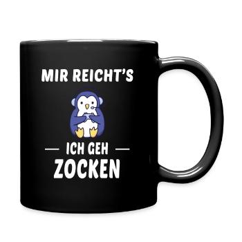Zocken Pinguin Spruch Geschenk - Tasse einfarbig - Schwarz - Rechts