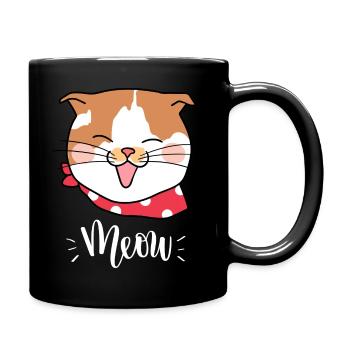 Cute Kawaii Funny Cat Saying Meow - Full Colour Mug - black - Right