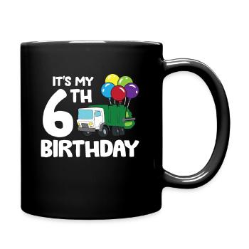 Garbage Truck It's My 6th Birthday Garbage Day 6 - Full Colour Mug - black - Right