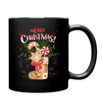 Weihnachten Lebkuchen Stiefel, Nikolaus - Tasse einfarbig - Schwarz - Rechts