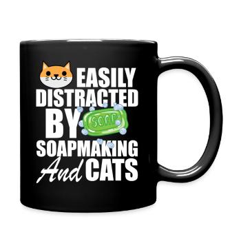 Soap Maker Easily Distracted By Soapmaking And Cat - Full Colour Mug - black - Right