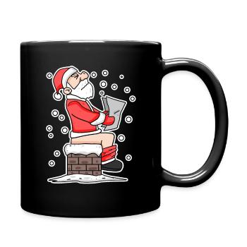 Weihnachtsmann Schornstein lustig Weihnachten - Tasse einfarbig - Schwarz - Rechts