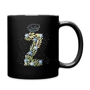 Monogramm Buchstabe Z mit Krone, florales Ornament - Tasse einfarbig - Schwarz - Rechts