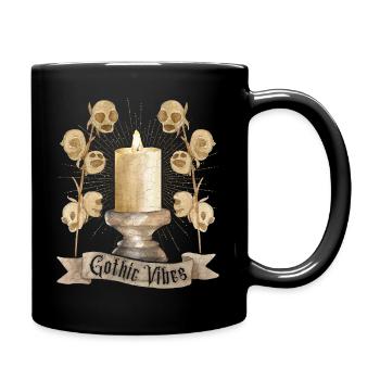 Goth, Gothic-Vibes Totenkopf und Kerze - Tasse einfarbig - Schwarz - Rechts
