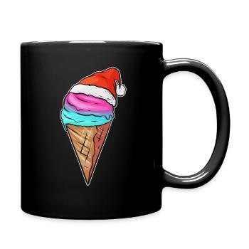 Ice Cream Cone With Ice Cream And Santas Hat For - Full Colour Mug - black - Right