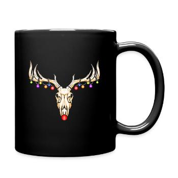 Reindeer Skull of Rudolph With Fairy Lights Dark - Full Colour Mug - black - Right