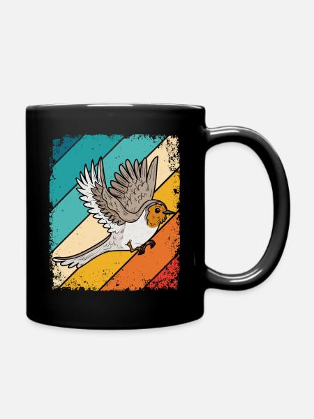 Rotkehlchen Vogelfreund Vogelfan Retro Natur Liebh - Tasse einfarbig - Schwarz