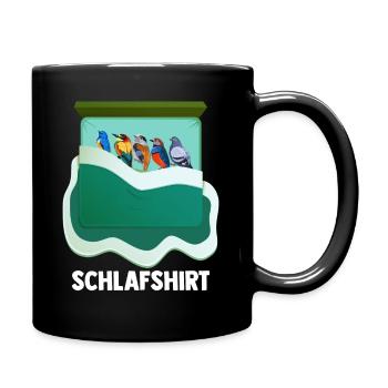 Schlafshirt Vogelmotiv Amsel Rotkehlchen Vogel Lie - Tasse einfarbig - Schwarz - Rechts
