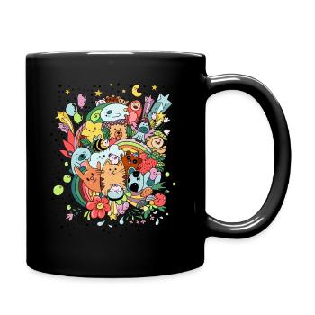 süße und lustige Tierfreunde machen Party - Tasse einfarbig - Schwarz - Rechts