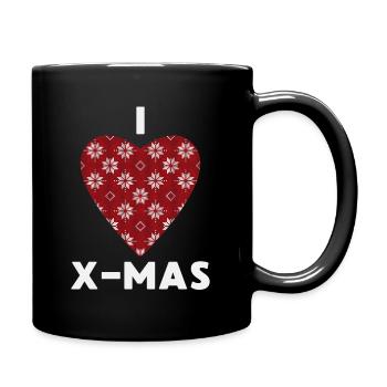 I Love X-Mas Weihnachten Gestricktes Herz - Tasse einfarbig - Schwarz - Rechts